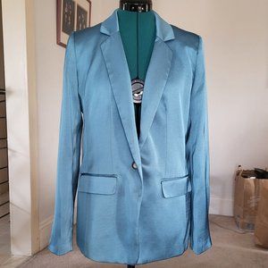 Loft Satin Blazer Jacket Size 8 Teal Blue - READ